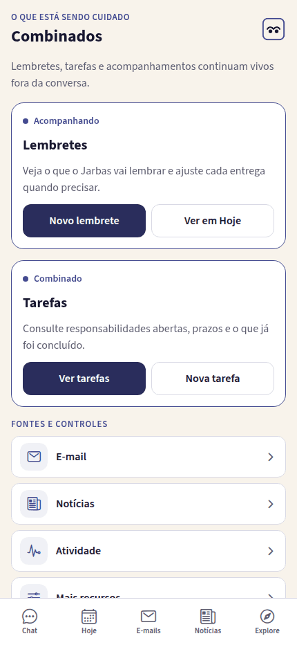 Tela do Jarbas com combinados em acompanhamento