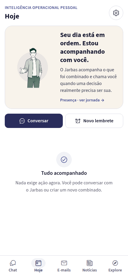 Tela Hoje do Jarbas organizando o começo do dia